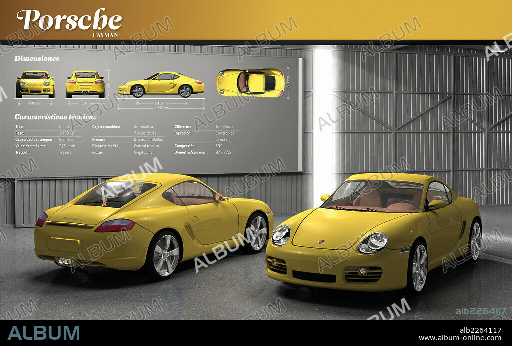 Porsche Cayman. Infografía de las características técnicas del automóvil Porsche Cayman.