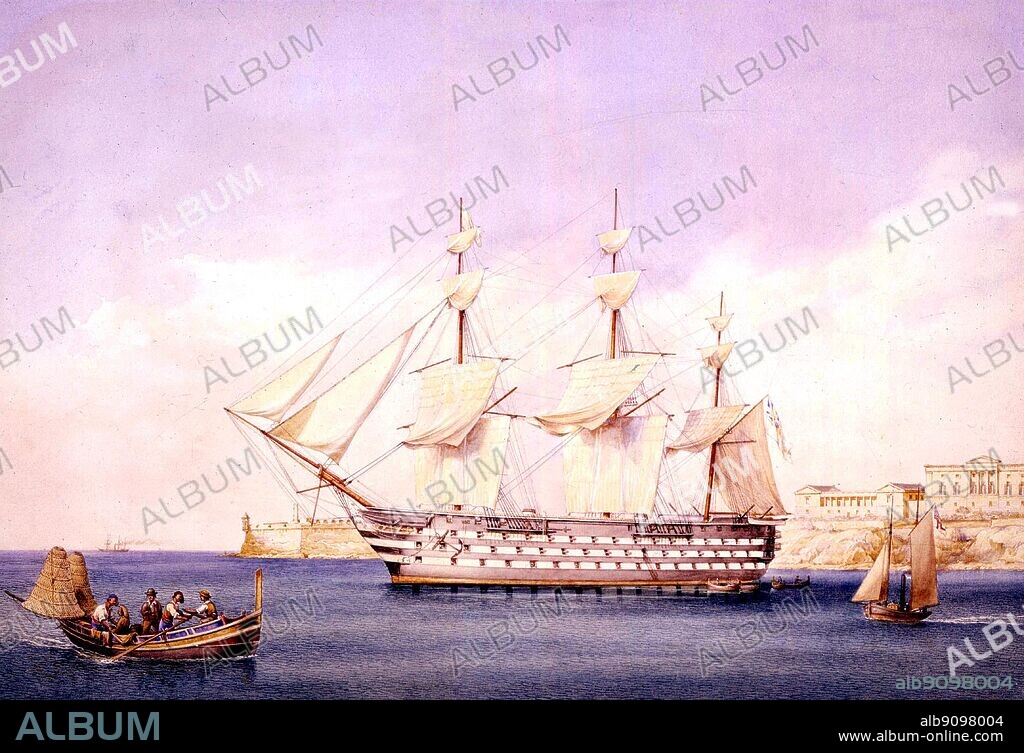 HMS Victoria 1859. The last three-decker, wooden, first rate, launched in 1859. Royal Navy screw ship of the line, manning 121 guns. HMS Victoria was eventually sold in 1892 after serving with the Royal Navy.