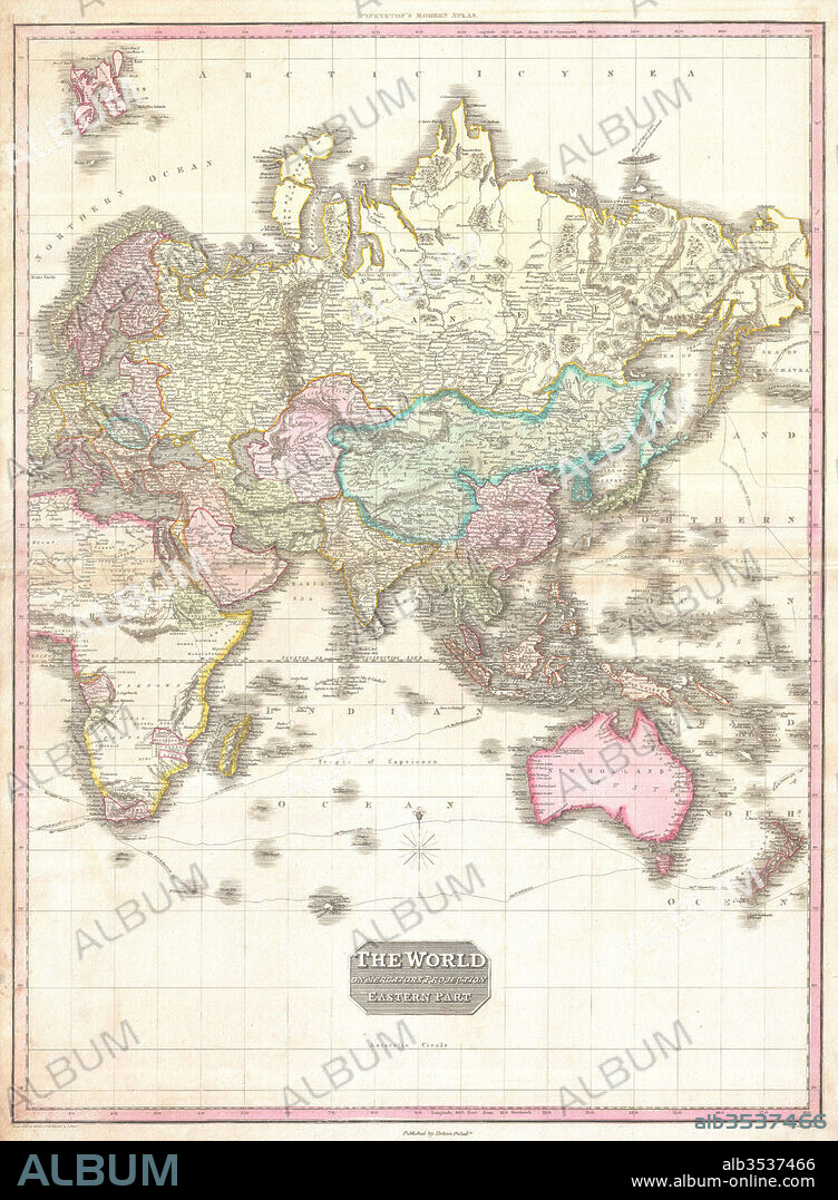 1818, Pinkerton Map of the Eastern Hemisphere, Asia , Africa , Europe , Australia, John Pinkerton, 1758 – 1826, Scottish antiquarian, cartographer, UK.