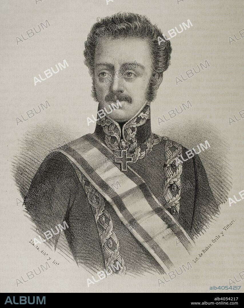 Luis Fernández de Córdova (San Fernando, provincia de Cádiz, 1798-Lisboa, 1840). Militar, político y diplomático español. Abolutista, se sublevó contra el gobierno del Trienio Liberal, teniendo que exiliarse a Francia. Dibujo por Llanta. Retrato. Litografía. Crónica General de España, Historia Ilustrada y Descriptiva de sus Provincias. Andalucía, 1867. Biblioteca Histórico Militar de Barcelona, Cataluña, España.