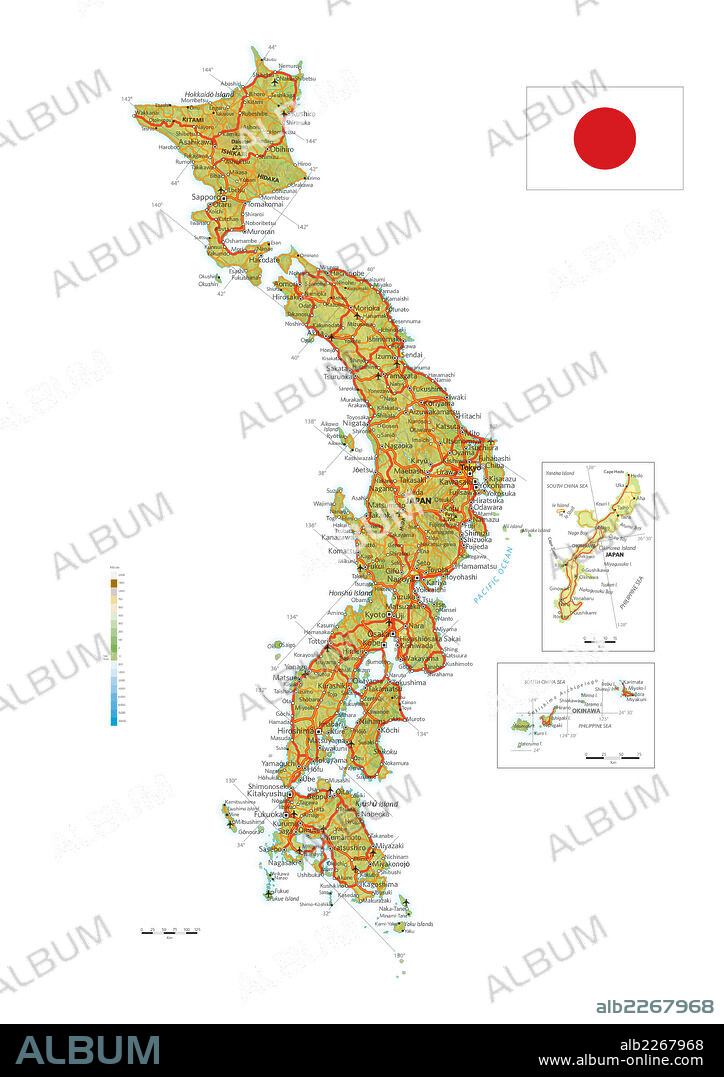 JAPON. Mapa físico y político de Japón.