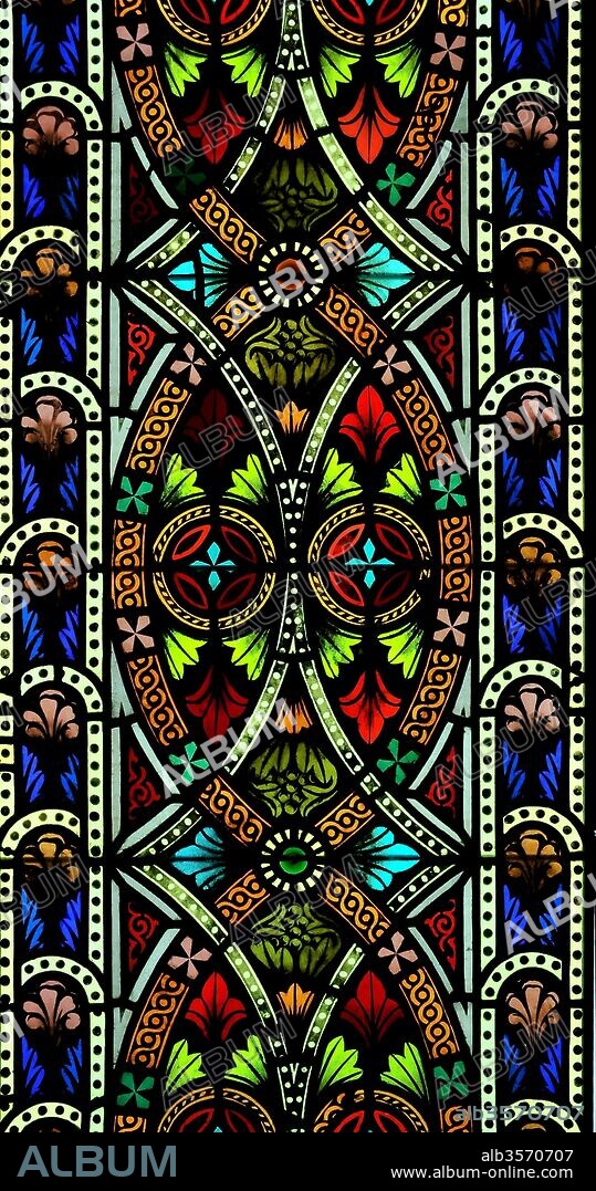 Vidriera Gótica de la catedral de Barcelona, Siglo XV, Barcelona, Barcelona, Cataluña, España.