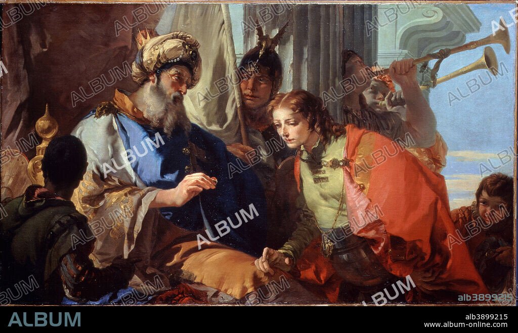 GIOVANNI BATTISTA TIEPOLO. Joseph receiving Pharaoh's Ring. Date/Period: Between ca. 1733 and ca. 1735. Painting. Oil on canvas. Height: 1,061 mm (41.77 in); Width: 1,797 mm (70.74 in).