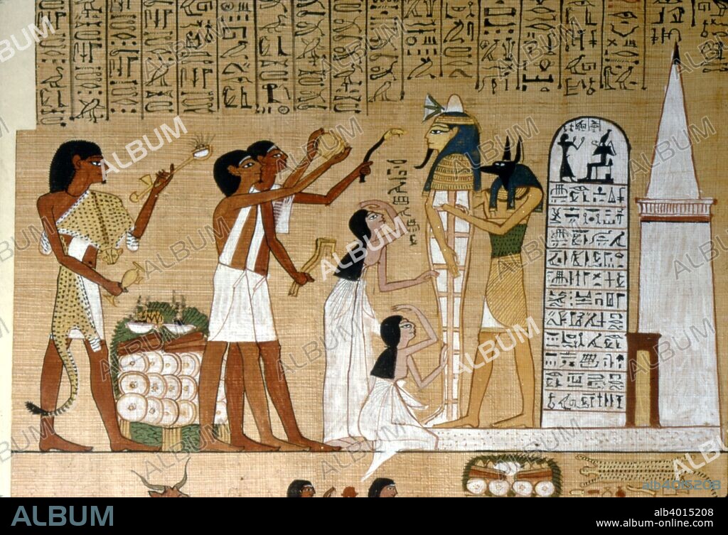 Ceremony of Opening the Mouth of the Mummy before the Tomb, c1300BC.  Detail from the Papyrus of Hunefer, Ancient Egypt, Early XIX Dynasty. At British Museum.