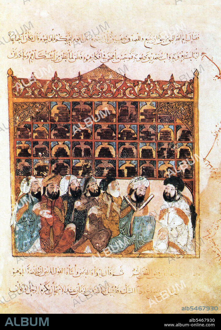 Yahya ibn Mahmod al-Wasiti was a 13th-century Arab Islamic artist. Al-Wasiti was born in Wasit in southern Iraq. He was noted for his illustrations of the Maqam of al-Hariri. Maqama (literally 'assemblies') are an (originally) Arabic literary genre of rhymed prose with intervals of poetry in which rhetorical extravagance is conspicuous. The 10th century author Badi' al-Zaman al-Hamadhani is said to have invented the form, which was extended by al-Hariri of Basra in the next century. Both authors' maqamat center on trickster figures whose wanderings and exploits in speaking to assemblies of the powerful are conveyed by a narrator. Manuscripts of al-Hariri's Maqamat, anecdotes of a roguish wanderer Abu Zayd from Saruj, were frequently illustrated with miniatures.