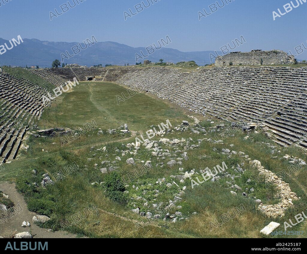 Turkey. Aphrodisias. Ancient Greek Classical city. The Stadium. It was built in the later 1st century AD. Originally designed for athletic contests. Panoramic view.