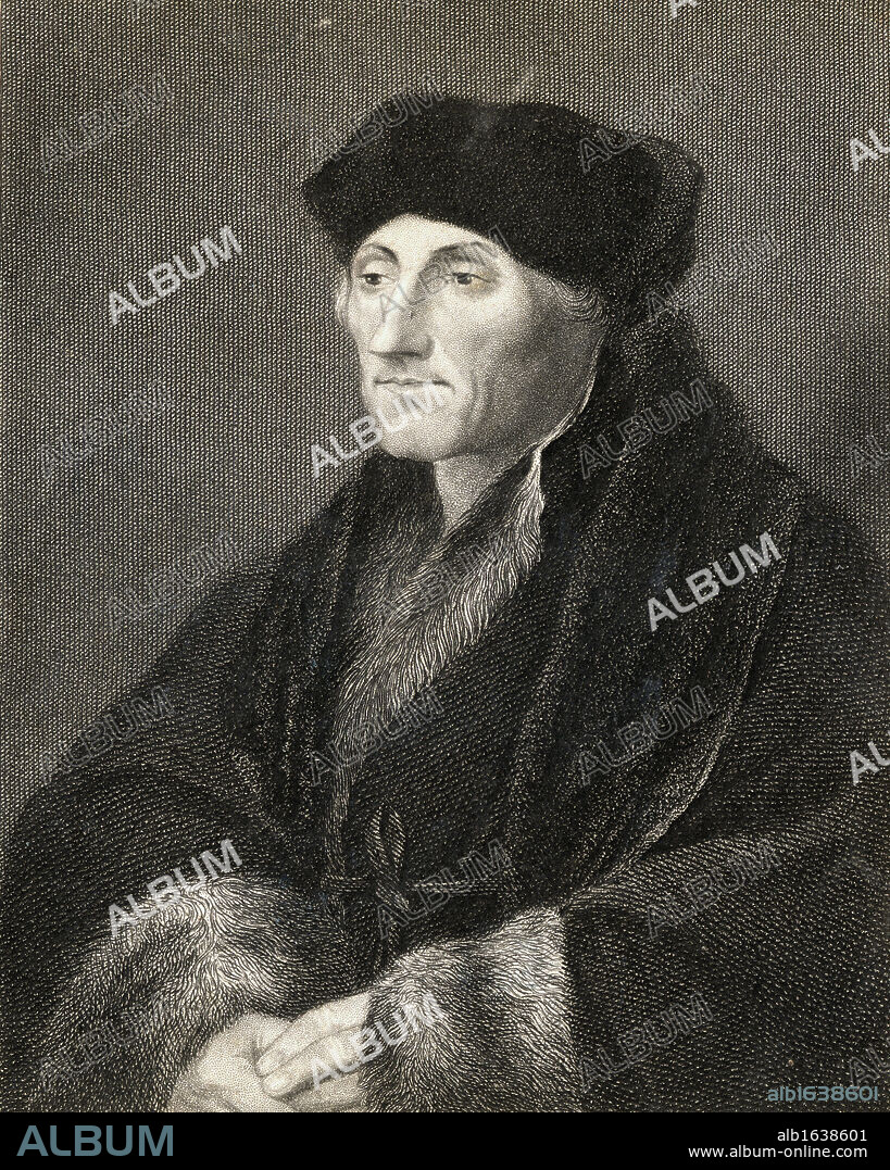 Desiderius Erasmus 1469-1536. Dutch humanist and theologian. Greatest European scholar of the 16th century. From the book 'Gallery of Portraits' published London 1833.