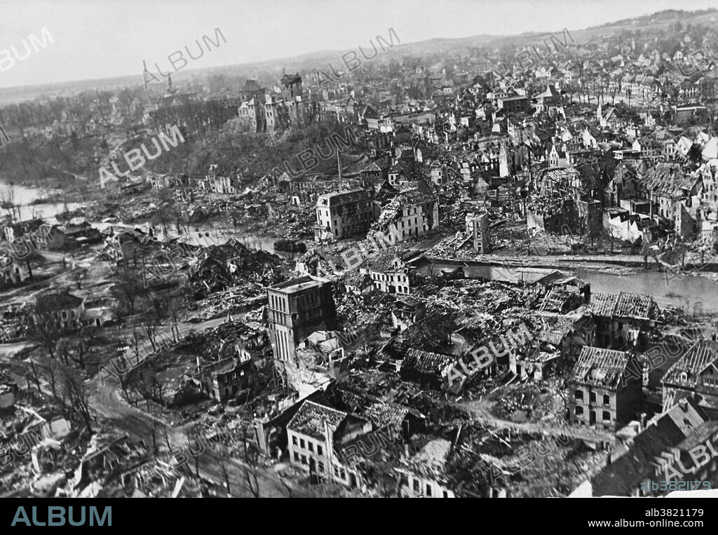 Undated image of a city in southern Germany, after it had been badly damaged in Allied bombing raids during World War II.