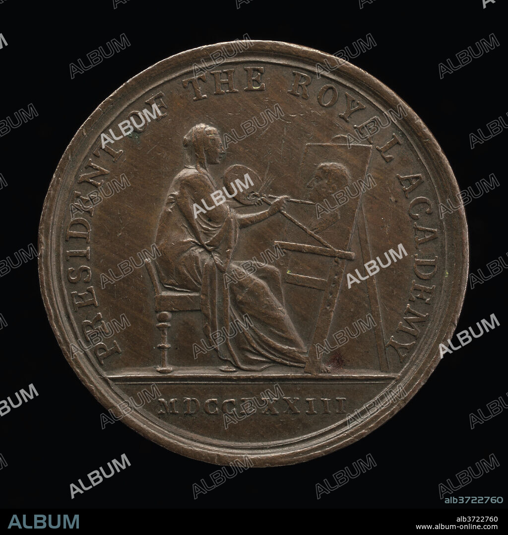 JOHN KIRK. Personification of Painting at an Easel Portraying Sir Joshua Reynolds [reverse]. Dated: 1773. Dimensions: overall (diameter): 3.13 cm (1 1/4 in.). Medium: bronze.