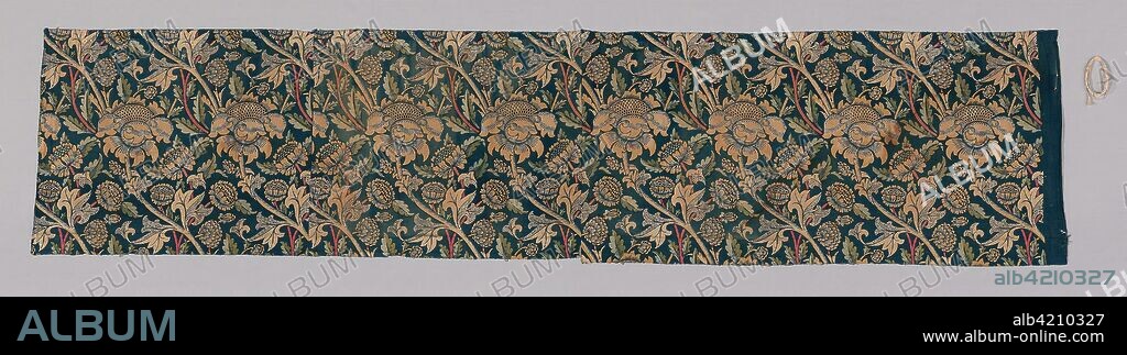 Wey (Formerly a Valance). Designed by William Morris (English, 1834-1896); Produced by Morris & Company, 1875-1940; Woven and printed at Merton Abbey Works; England, Surrey, Wimbledon. Date: 1878-1888. Dimensions: 44.7 × 197.5 cm (17 5/8 × 77 3/4 in.)
Repeat: 31 × 22.2 cm (12 1/4 × 8 3/4 in.). Cotton, plain weave; block printed. Origin: England.