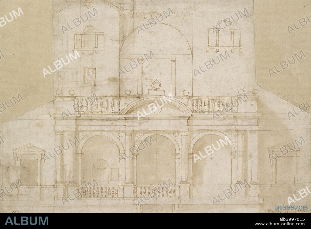 Architectural Design (Villa Madama), early 16th century. Verso: Various roughly sketched ground plans. Dimensions: height x width: sheet 25 x 36.2 cm (irregular).