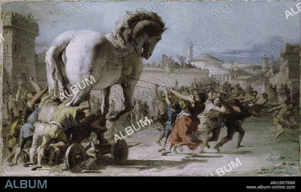 GIAMBATTISTA TIEPOLO. Procession of the Trojan Horse into Troy   1727   Giovanni Battista Tiepolo (1696-1770/Italian)  Oil on canvas  National Gallery, London.