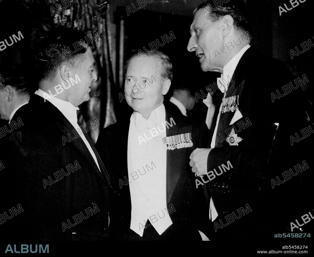 Left: Postmaster-General Anthony, Mr. T. White and Sir Angus Gillan, representative of the British Council at last night's Jubilee Banquet. June 13, 1951.