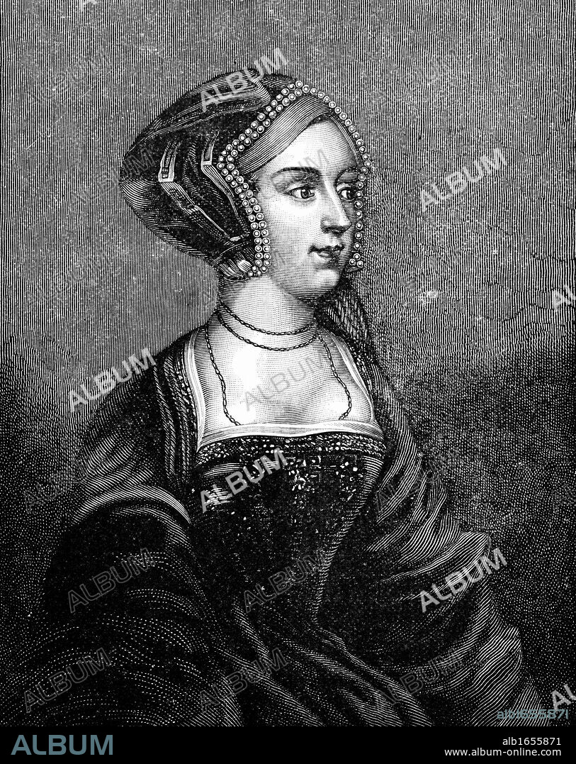 Anne Boleyn (c1504-1536) second wife of Henry VIII of England: mother of Elizabeth I: found guilty of high treason on grounds of adultery: charges almost certainly fabricated. 19th century engraving after Holbein.