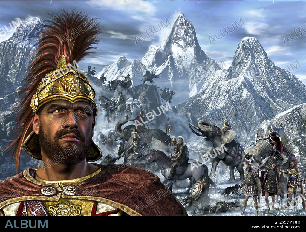 Portrait of Hannibal and his troops crossing the Alps.