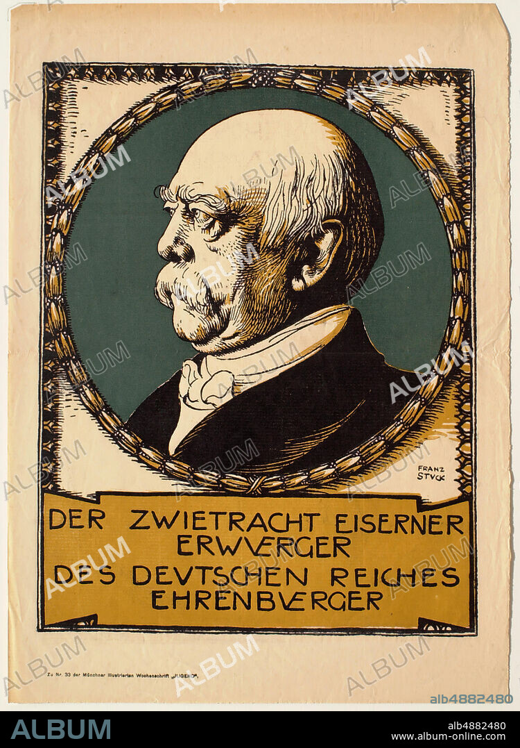 Franz von Stuck, German, 18631928, Portrait of Otto von Bismarck, 18731928, Lithograph on paper, image: 14 1/16 x 10 7/8 in. (35.7 x 27.7 cm).