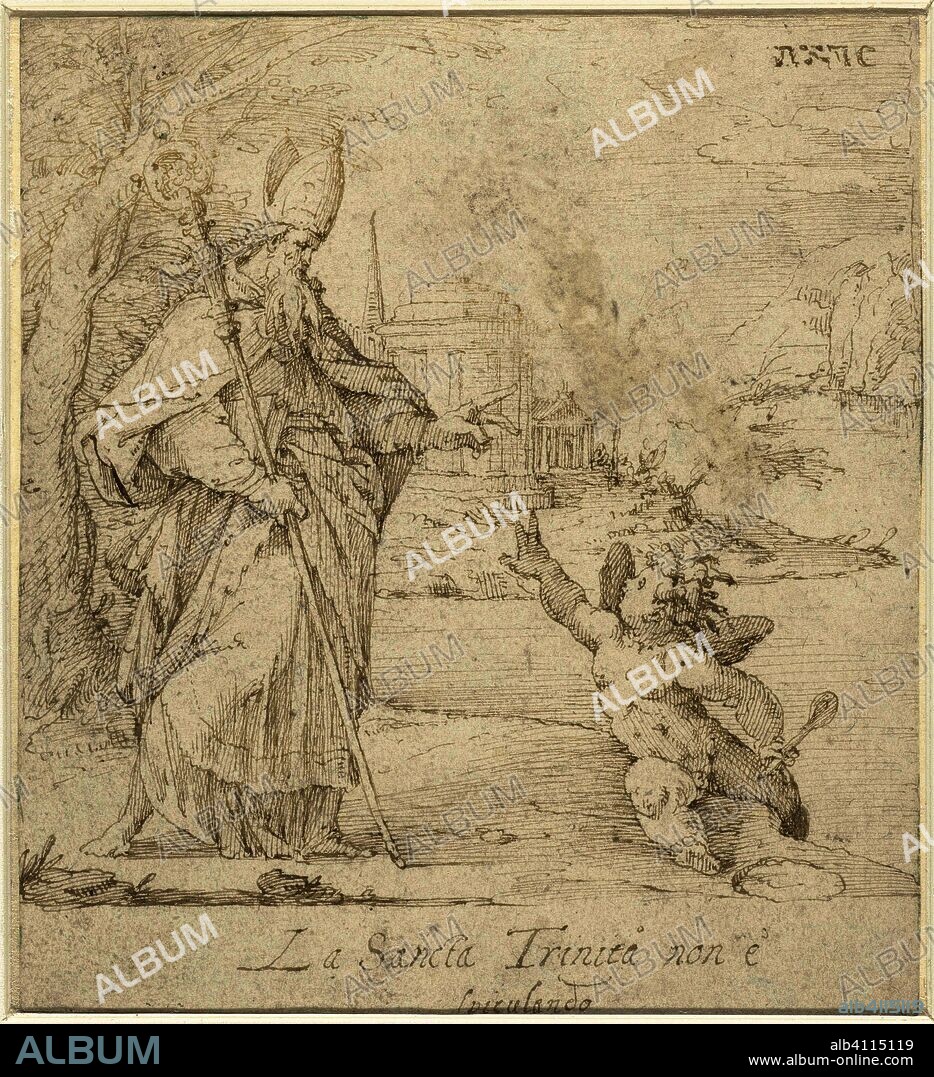 Saint Augustine in conversation with the child. Draughtsman: anonymous. Dating: 1500 - 1599. Place: Noord-Italië. Measurements: h 138 mm × w 124 mm.