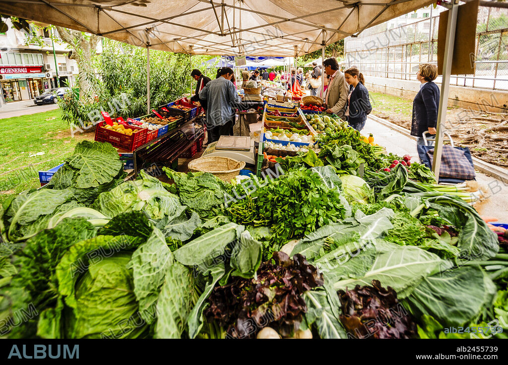 open-air ecological market, Plaça Des Patins - Bisbe Berenguer de Palou square. Palm. Mallorca.Balearic Islands. Spain.
