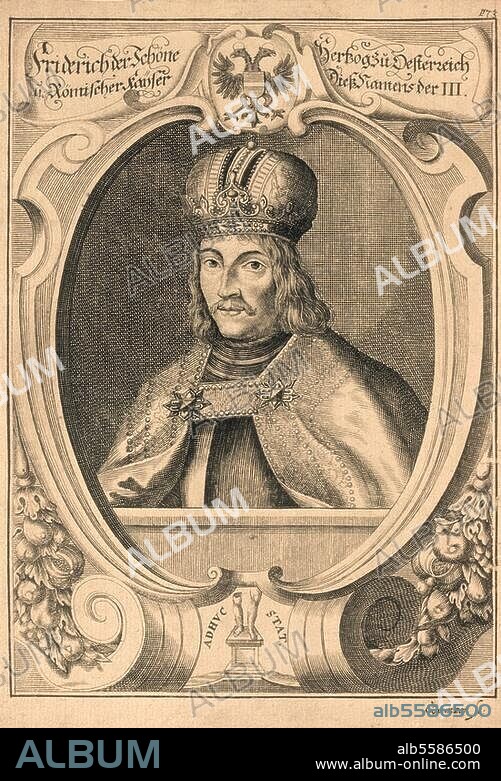 ENGELHARD NUNZER. Friedrich der Schöne, als F.III. Herzog von Österreich, Gegenkönig zu Ludwig dem Bayer, Wien 1289 - Schloß Gutenstein (Niederösterreich) 13.1.1330. Porträt. Kupferstich, 17. Jahrhundert, von E. Nunzer. 20 x 14,9 cm.
