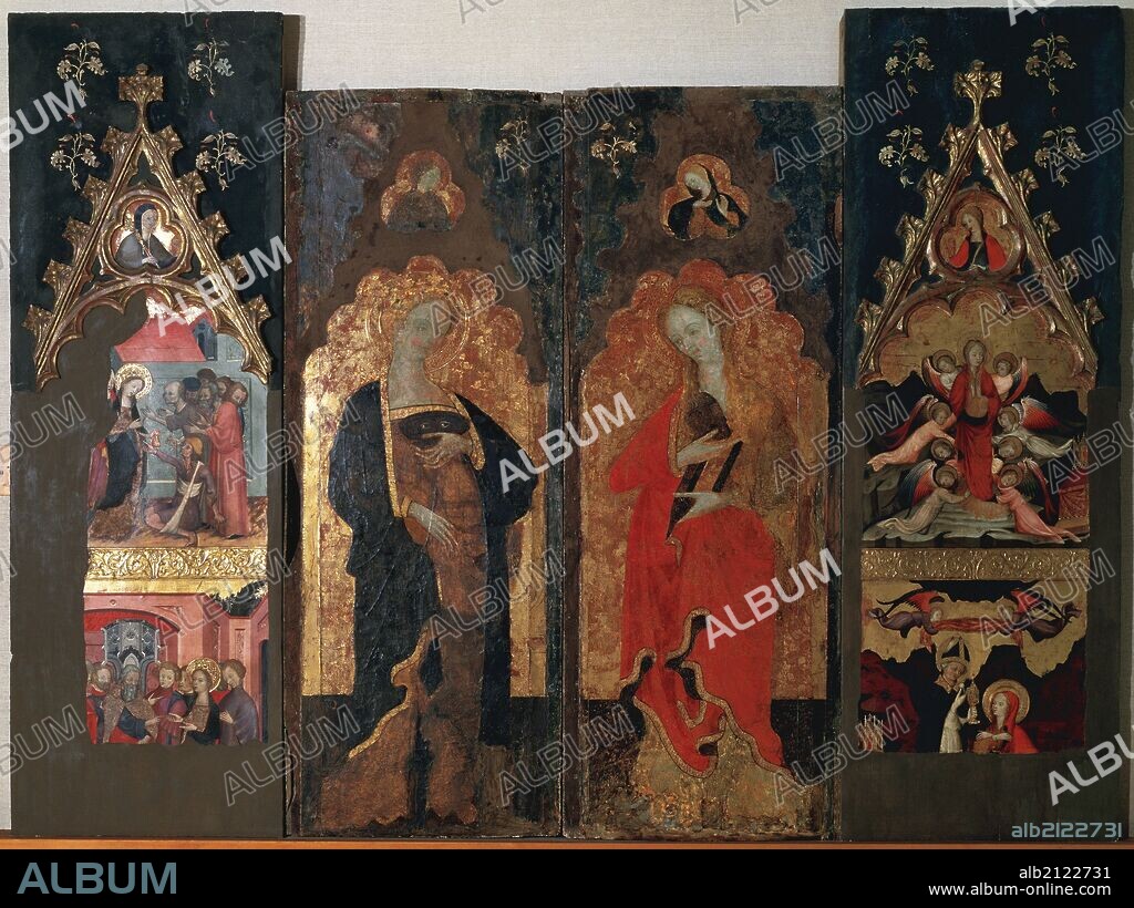 ARTE GOTICO. ESPAÑA. MAESTRO DEL OBISPO GALIANA (finales del siglo XIV). "RETABLO DE SANTA LUCIA Y MARIA MAGDALENA". Tamaño: 1,946 m. alt. x 2,60 m. ancho. La tabla lateral derecha conserva dos escenas de la leyenda de Santa Lucía. Procedencia desconocida. Museo de Mallorca. Palma de Mallorca. Baleares.