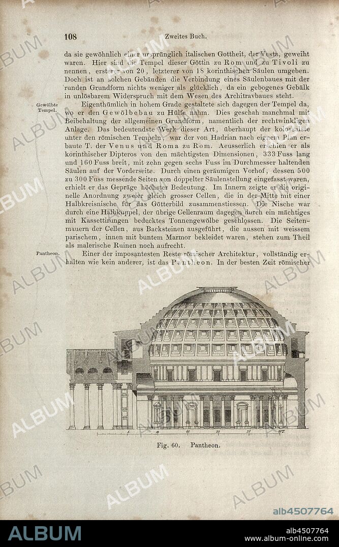 Pantheon, Cross section of the Pantheon in Rome, Fig. 60, p. 108, Wilhelm Lübke: Geschichte der Architektur von den ältesten Zeiten bis auf die Gegenwart. Leipzig: Verlag von Emil Graul, 1855.