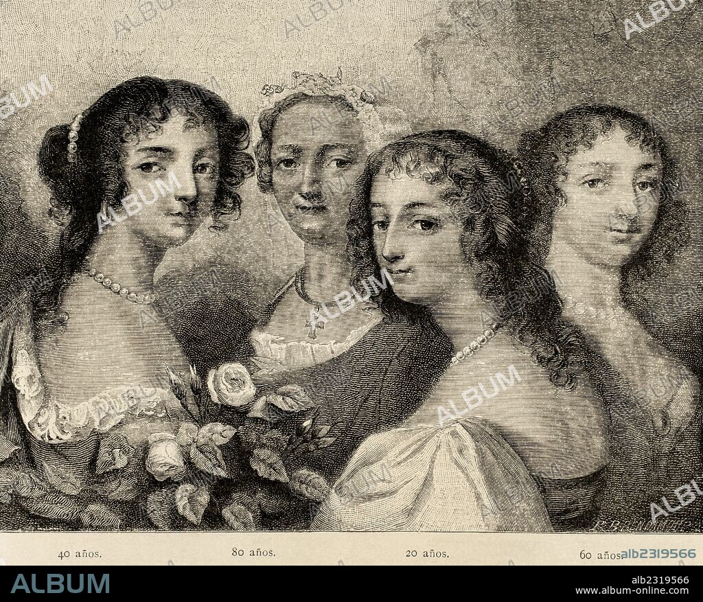 Ninon de l'Enclos (1620-1705). French author, courtesan, freethinker, and patron of the arts. Portrait. Engraving by R. Brend'Amour. Almanaque. La Ilustracion, 1882.