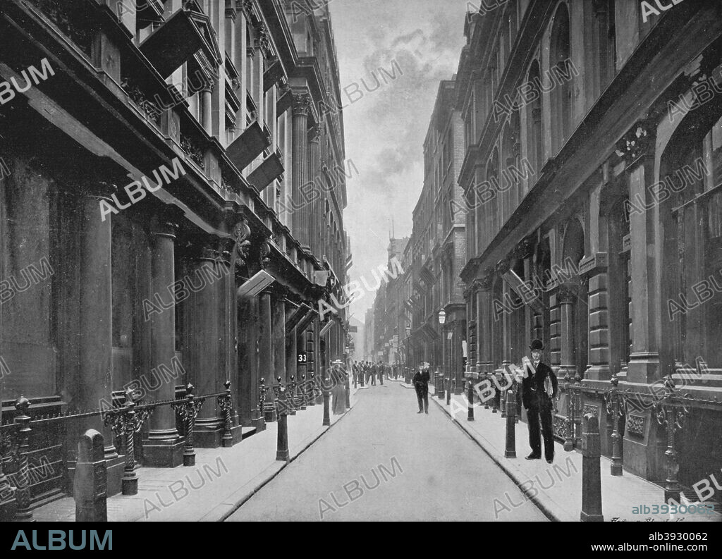 Paternoster Row, City of London, 1911. Paternoster Row was the centre of the London publishing trade. In 1819 Paternoster Row was described as ?almost synonymous? with the book trade. Between 29-30 December 1940 the street was devastated during a Blitz of incendiary bombs. The street was replaced with Paternoster Square, the modern home of the London Stock Exchange. From London - The City, by Sir Walter Besant. [Adam & Charles Black, London, 1911].