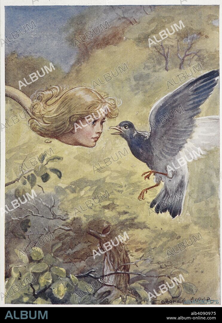 GEORGE SOPER et DODGSON, CHARLES LUTWIDGE, PSEUD. LEWIS CARROLL. " 'Serpent.' Screamed the pigeon." Alice with a long neck, scaring a pigeon. Alice's Adventures in Wonderland. London : Headley Bros., [1911]. Source: 012809.dd.24 plate opposite page 84.