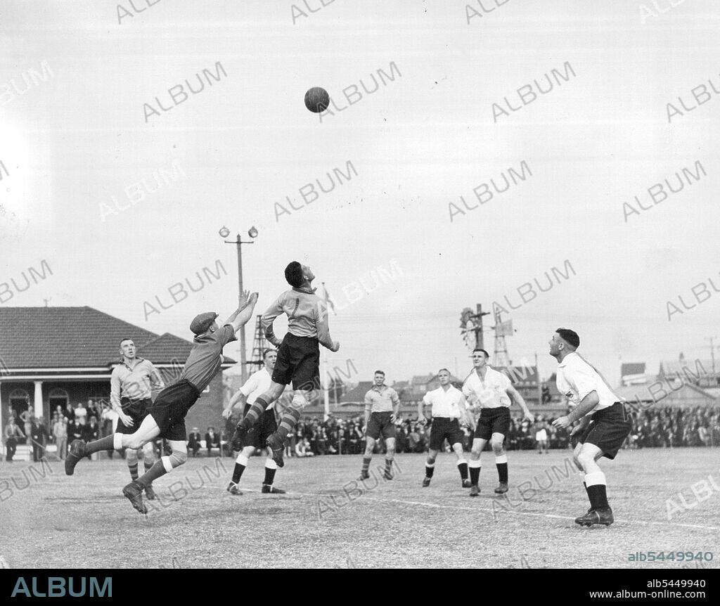 Australia V NWS Arlington Park.Last week's Soccer photo stumped most, although the player wearing No 1 was almost certainly Jack 'Digger' Evans.Other players mentioned were Eddie Hodge, Jimmy Osborne, Jimmy McNab, John Fox, Ian Davison and Roy Crowhurst.The nostalgia photo this week is of a Soccer match played at Arlington Park in May, 1936, between Australia and New South Wales.I would be grateful for identification of the players. You may write to me at The Sun Herald, GPO Box 506, Sydney, 2001. May 1, 1936.