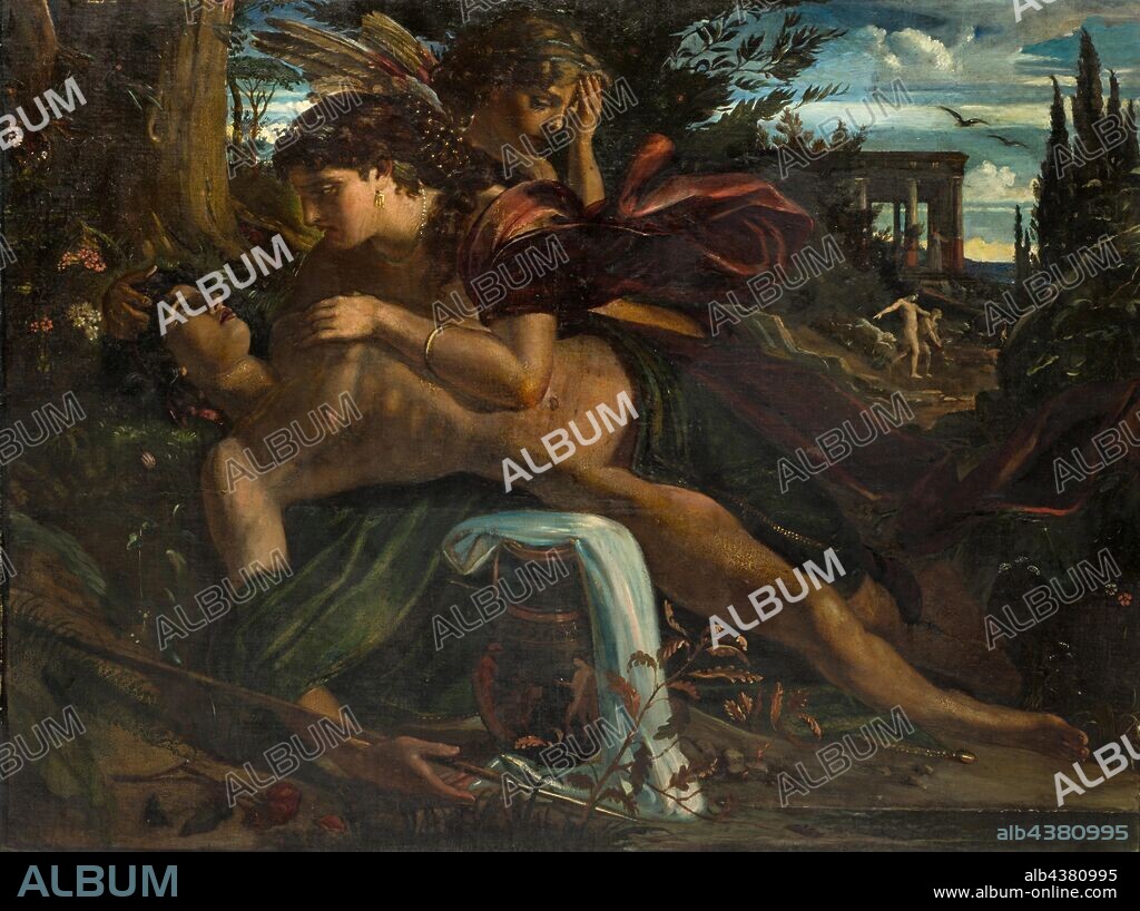 Venus laments Adonis, oil on canvas, 108.5 x 144.5 cm, Unmarked, Achilles Forcart, Basel 1840–1895 Basel.
