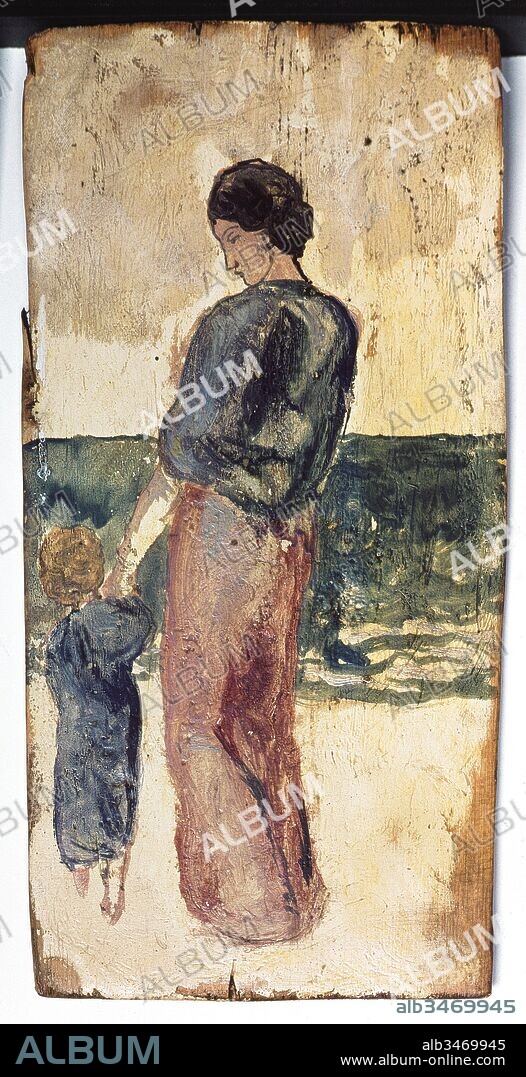 Pablo Picasso / "Mere et enfant sur le rivage" (Madre y niño en la playa), 1902, Pintura (óleo sobre madera), 13.4 x 26.8 cm.