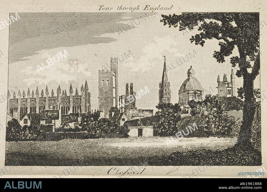 Drawing of Oxford. circa 1811. A tour through England, described in a series of letters from a young gentleman to his sister ... Third edition, revised. London. Source: 10348.a.4 Front page. Language: England.