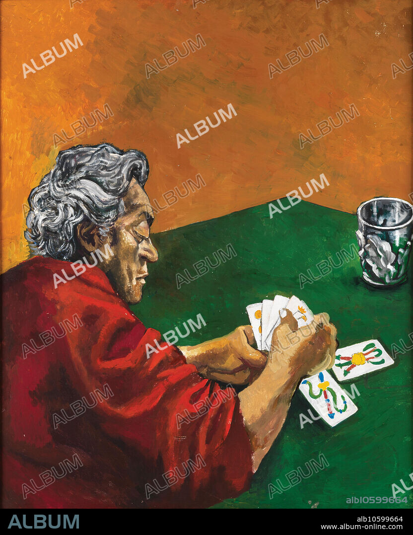 RENATO GUTTUSO. Autoritratto con carte da gioco (Selbstbildnis mit Karten).