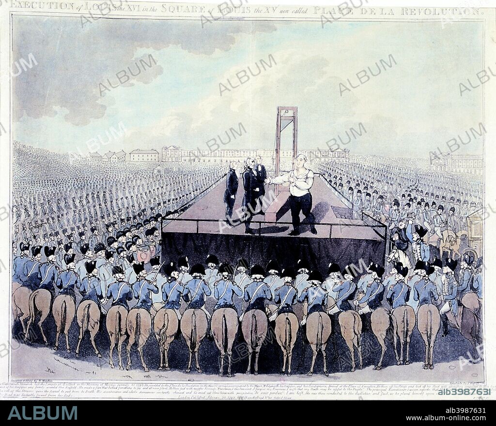 Execution of Louis XVI, 1793.  Louis XVI (1754-1793), King of France from 1774, making a final speech from the scaffold before his execution by guillotine in the Place de la Revolution, formerly Garden of the Tuileries,  Paris,  21 January 1793.