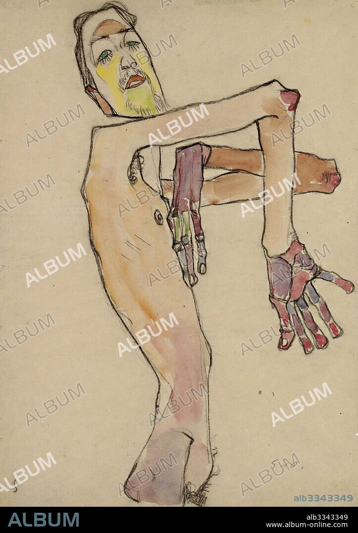 EGON SCHIELE. Erwin Dominik Osen as Nude with Crossed Arms.