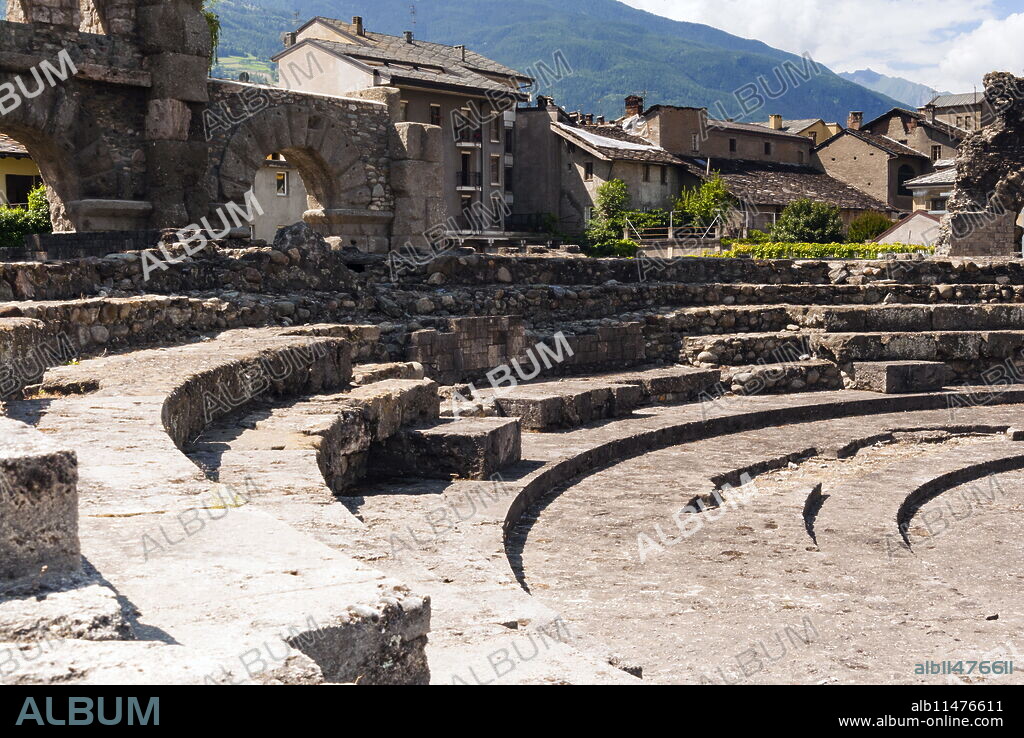 Roman Theater (Teatro Romano), Aosta, Aosta Valley, Italian Alps, Italy, Europe.