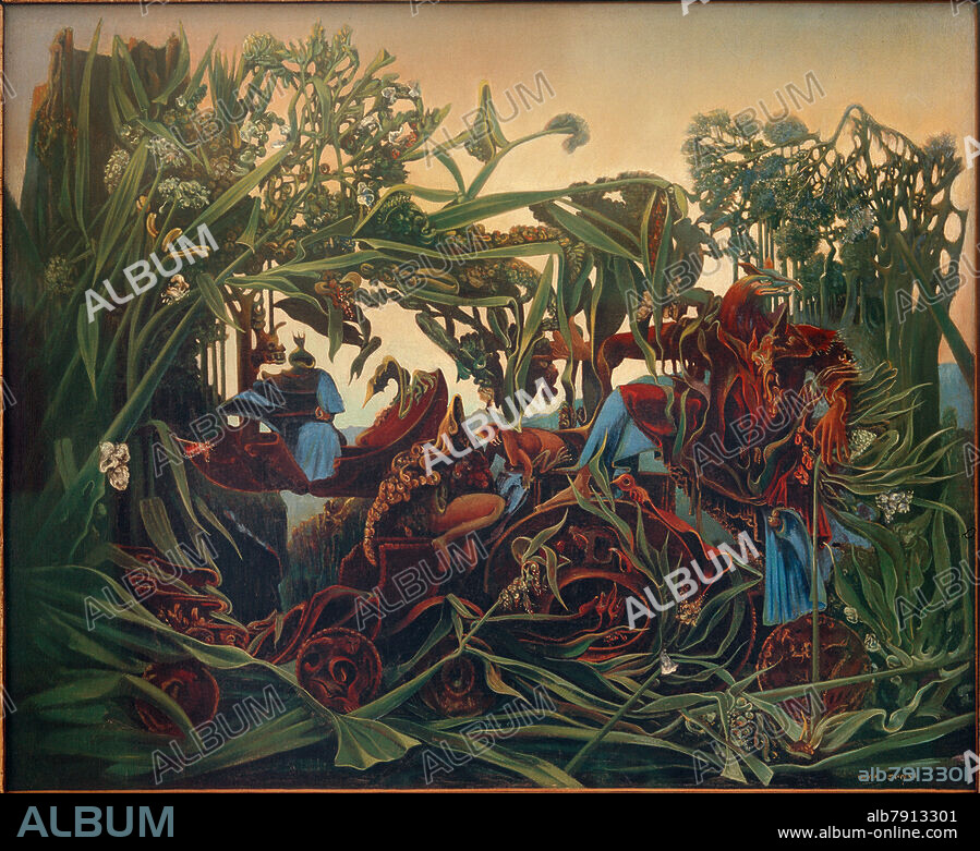 MAX ERNST. Ernst, Max; 1891-1976. "La nature à l'aurore (Chant du soir)" (Die Natur im Morgenlicht (Abendlied)), 1938. Öl auf Leinwand, 81 × 100 cm. Privatsammlung.