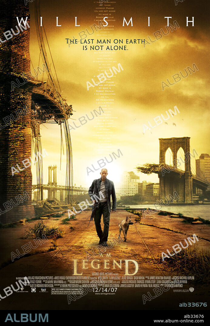 Poster de SOY LEYENDA, 2007 (I AM LEGEND), dirigida por FRANCIS LAWRENCE. Copyright WARNER BROS. PICT./VILLAGE ROADSHOW PICT./WEED ROAD PICT.
