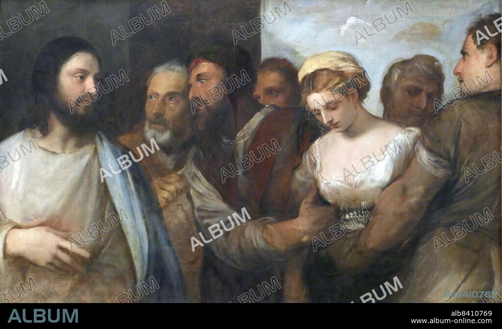 Christ and the Adulteress, c1512-15, by Tiziano Vecelli or Vecellio (c. 1488/90 - 27 August 1576), known in English as Tizian, an Italian (Venetian) painter during the Renaissance.