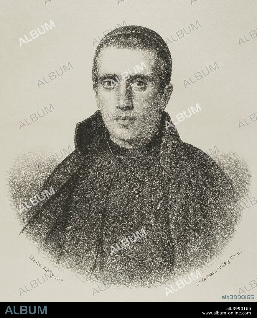 Jaime Balmes (Vic, 1910-Vic, 1848). Filósofo, teólogo, apologista, sociólogo y tratadista político español. Dibujo por Llanta. Litografía. Crónica General de España, Historia Ilustrada y Descriptiva de sus Provincias. Cataluña, 1866. Biblioteca Histórico Militar de Barcelona. Cataluña, España.