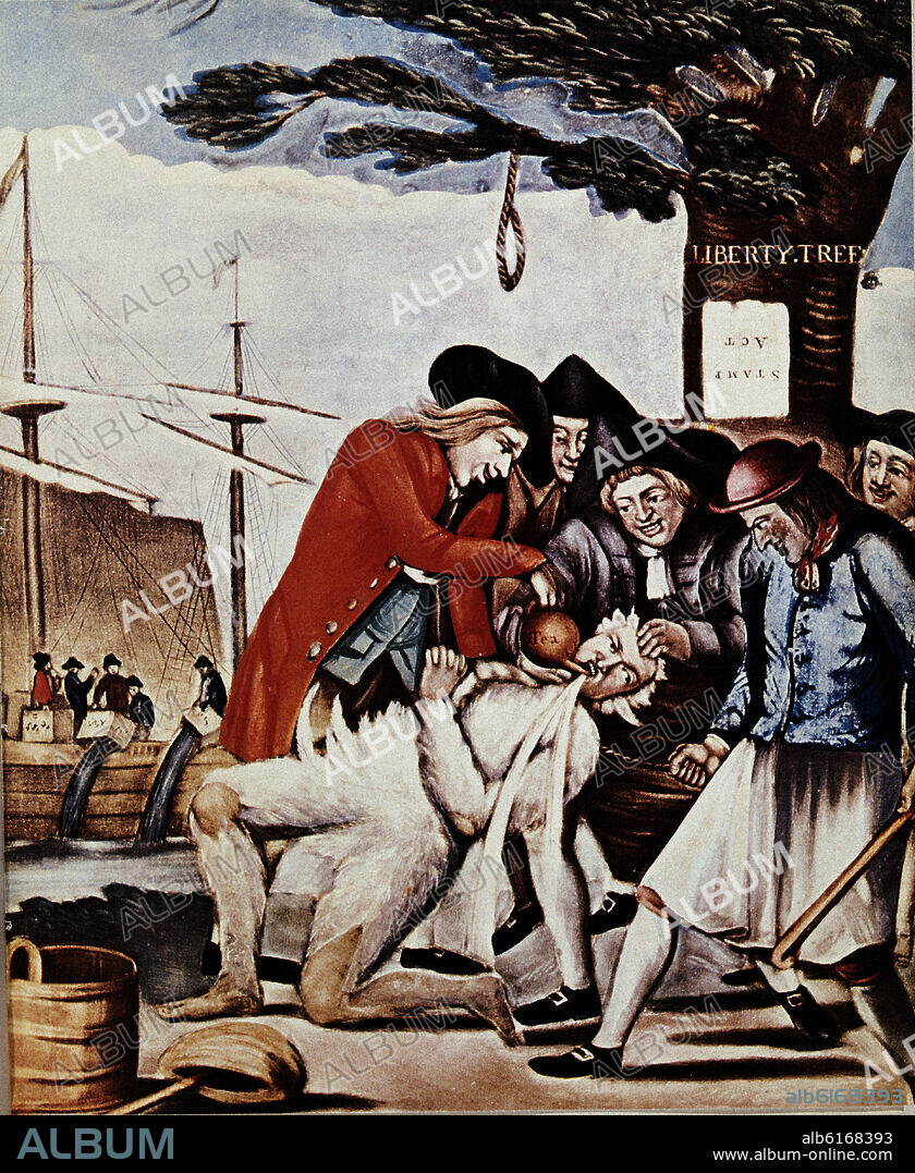 GRABADO-REBELION DEL TE-"TEA PARTY"EN EL PUERTO DE BOSTON-.