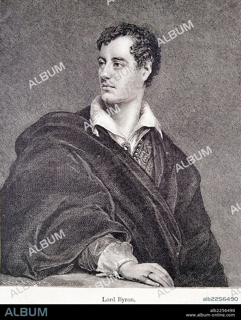 BYRON , LORD ( GEORGE NOEL GORDON ). ESCRITOR GRAN BRETAÑA. 1788-1824. GRABADO DE ROBERT GRAVE, SOBRE UN ORIGINAL DE THOMAS PHILLIPS.