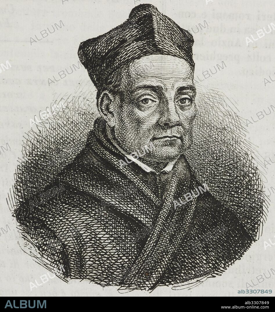 Portrait of Athanasius Kircher (1602-1680), German Jesuit scholar and polymath, engraving from L'album, giornale letterario e di belle arti, April 8, 1843, Year 10.