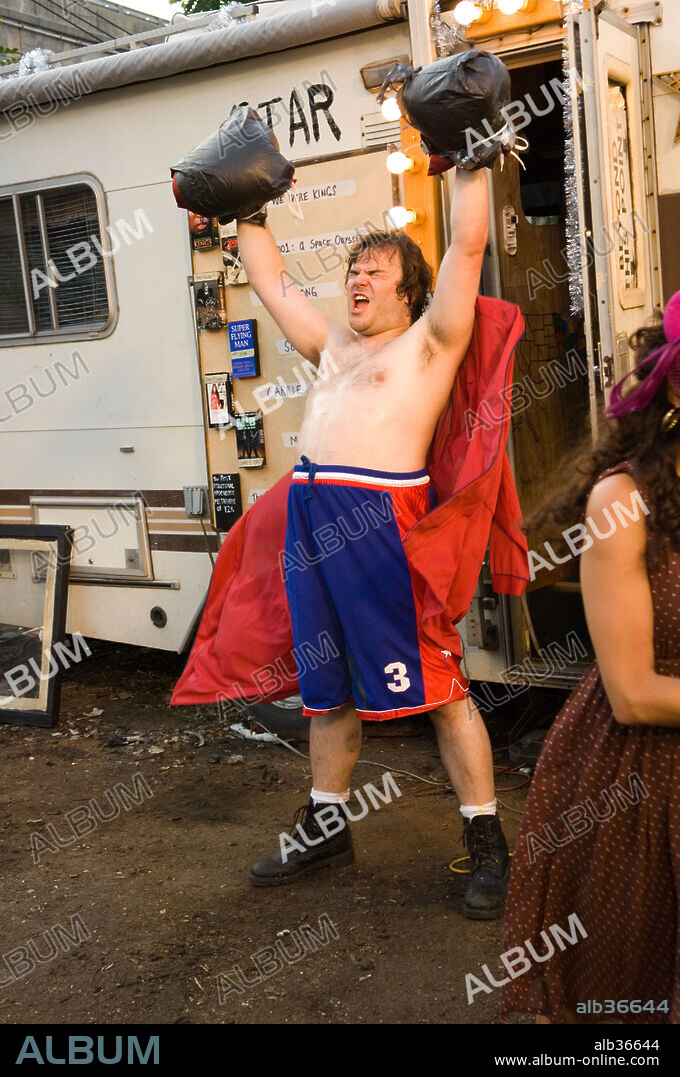 JACK BLACK en REBOBINE, POR FAVOR, 2008 (BE KIND REWIND), dirigida por MICHEL GONDRY. Copyright PARTIZAN.