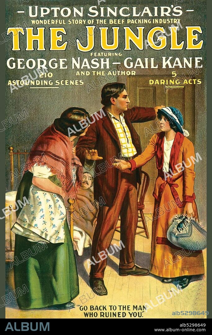 Family in a tenement.  The Jungle (1914) is an American drama silent film made by the All-Star Feature Corporation starring George Nash. The film is an adaptation of the 1906 book of the same name by Upton Sinclair, the only one to date. Sinclair reportedly bought the negative of the film prior to 1916, hoping to market the film nationally after its initial release in 1914. Sinclair himself reportedly appears at the beginning and end of the movie, as a sort of endorsement of the film..