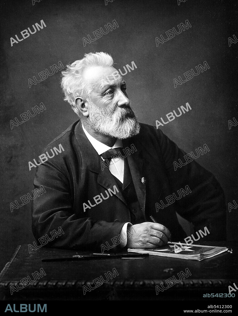 Jules Gabriel Verne (February 8, 1828 - March 24, 1905) was a French novelist, poet, and playwright who pioneered the science fiction genre. He is best known for his novels Twenty Thousand Leagues Under the Sea (1870), A Journey to the Center of the Earth (1864), and Around the World in Eighty Days (1873). Verne wrote about space, air, and underwater travel before air travel and practical submarines were invented, and before practical means of space travel had been devised. He is the 2nd most translated author in the world (after Agatha Christie) and is often called the "Father of Science Fiction", a title shared with Hugo Gernsback and H. G. Wells. No photographer credited, undated (cropped and cleaned).