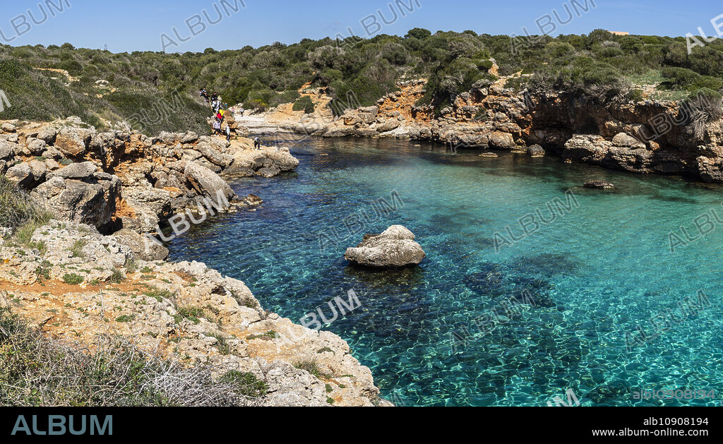 turquoise waters in Cala Petita, Porto Cristo, coast of Manacor, Majorca, Balearic Islands, Spain.