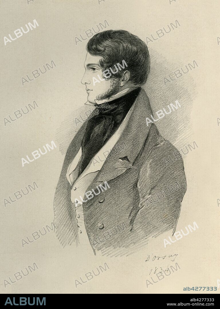 ALFRED D'ORSAY. L. Gilmour, 1834. Portrait of William Little Gilmour. From "Portraits by Count D'Orsay", an album assembled by Lady Georgiana Codrington. [1850s].