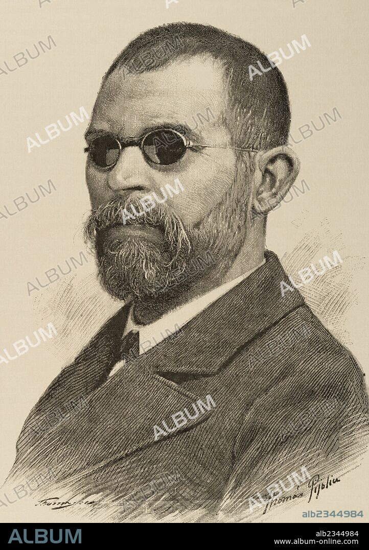 Carmel Navarro i Llombart, más conocido por su pseudónimo de Constantí Llombart (Valencia 1848-1893). Escritor español y activista valencianista. Grabado por Thomás Pijoliu. "La Ilustración Catalana", 1893.