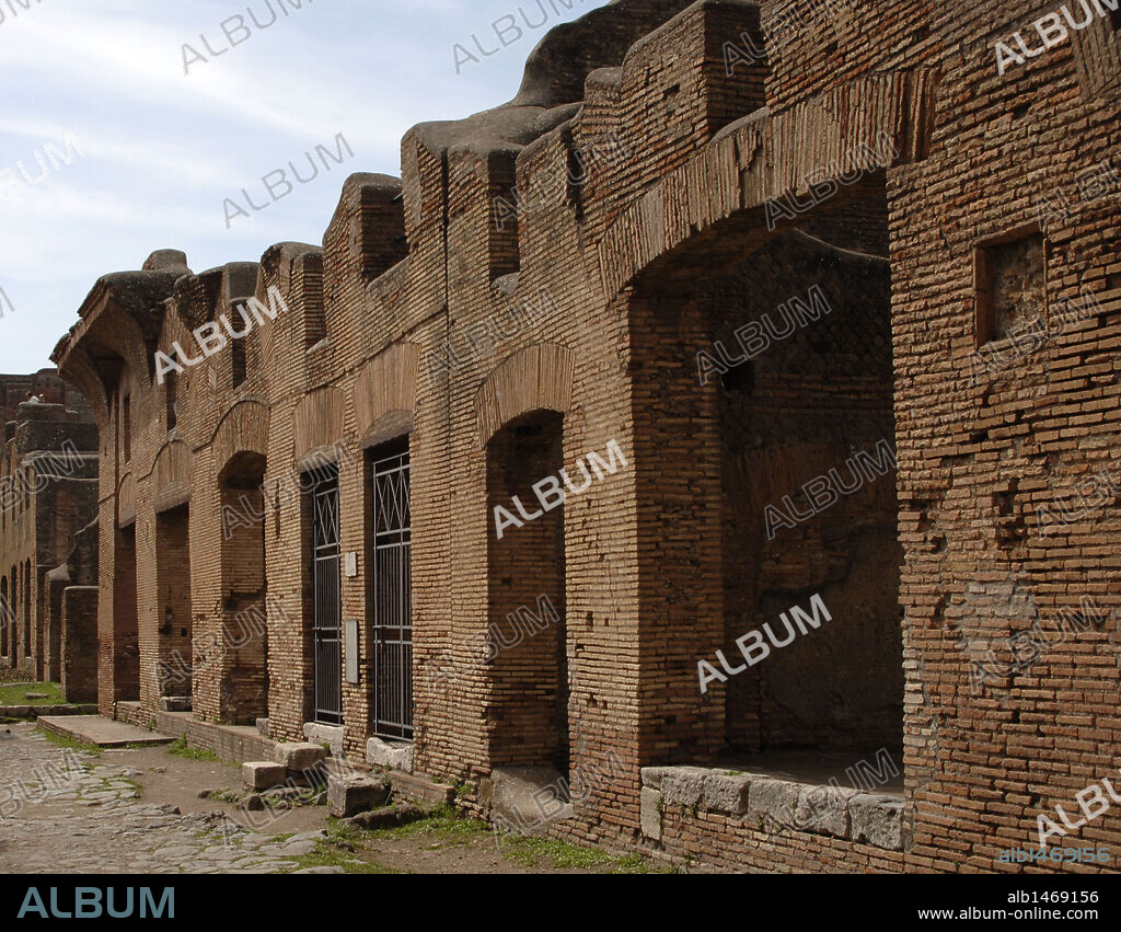 Ostia Antica. House of Diana seen from the south-east, from Via of Diana. Italy.